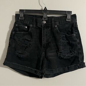 Aeropostale High-Waisted Distressed Black Denim Mom Shorts